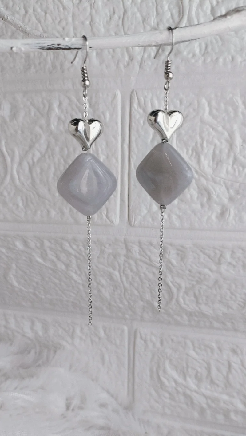 Silver Heart Elegant Modern Dangle Earrings
