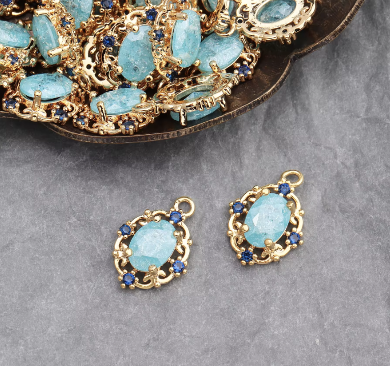 Turquoise Zircon Pendant Charms 18k Gold Plated C1000