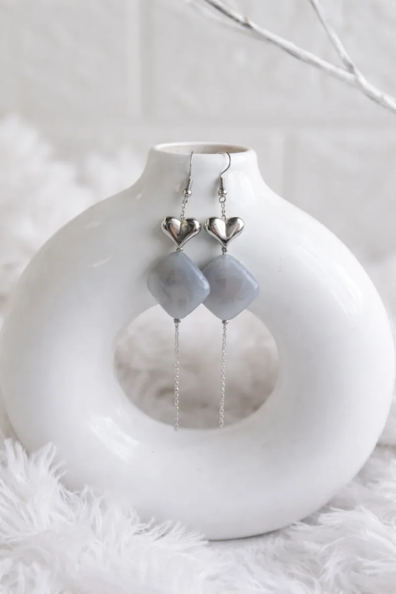 Silver Heart Elegant Modern Dangle Earrings