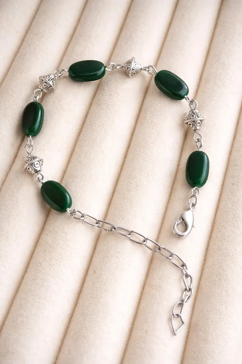 Green Jade Oval Bead Bracelet 