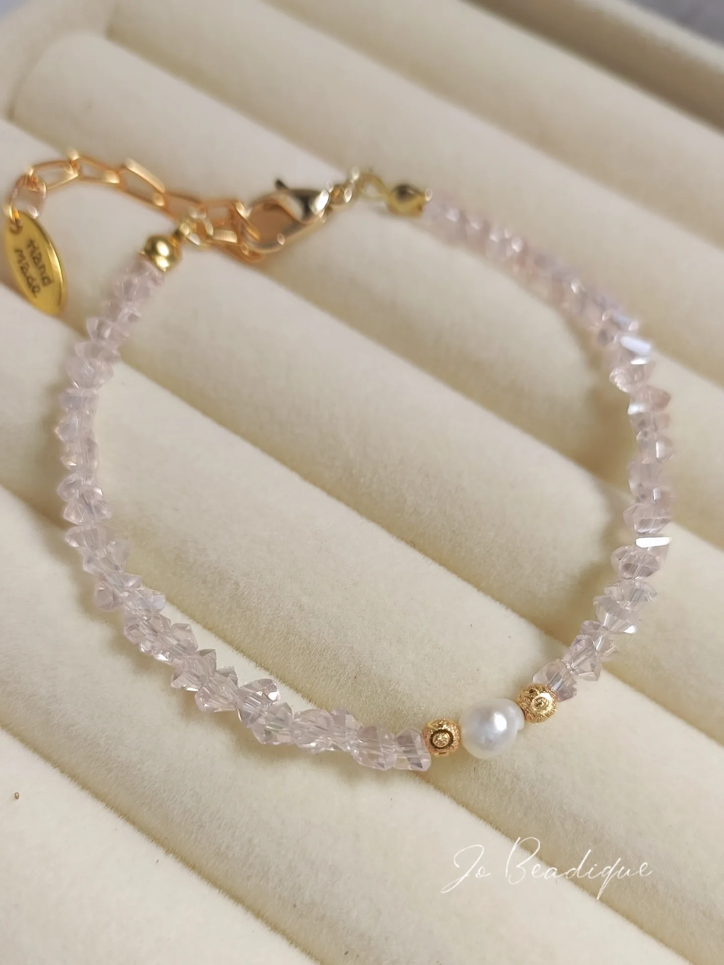 Delicate Rose Uncut Chip Bracelet with Freshwater Pearl & 18k Gold Accents BR1000