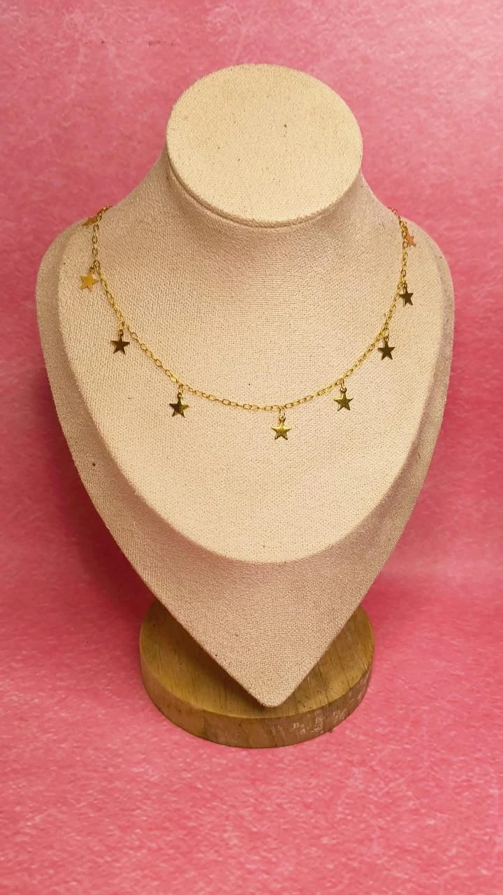Gold-Tone Celestial Star Charm Necklace – Minimalist Layering Necklace