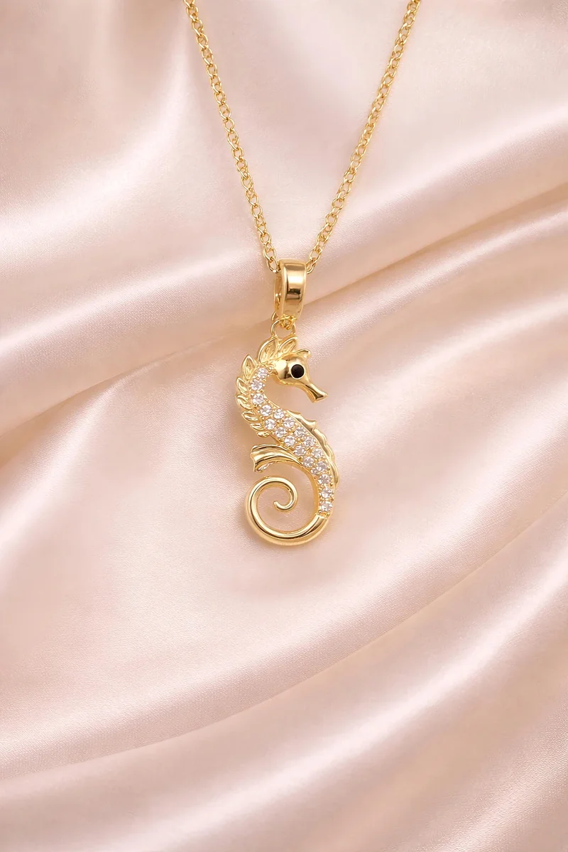 Zircon Seahorse Gold Plated Pendant