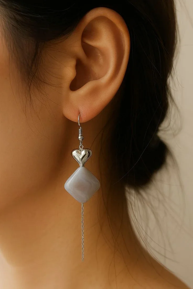 Silver Heart Elegant Modern Dangle Earrings
