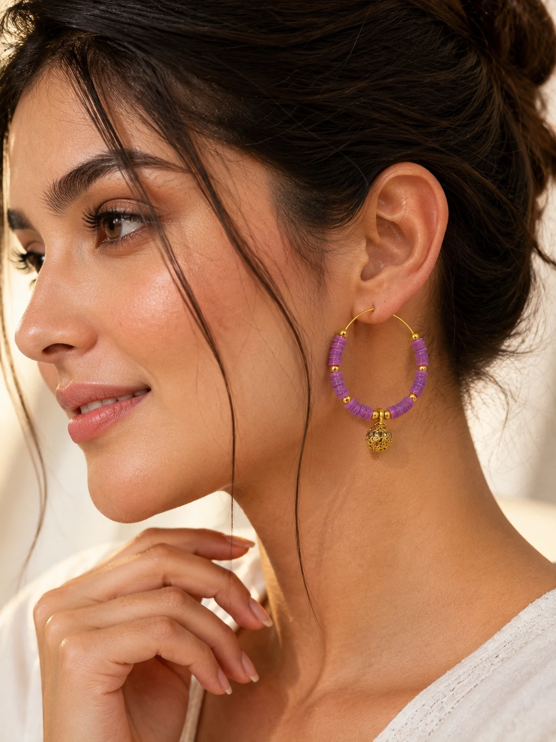 Lavender Bloom Hoop Earrings