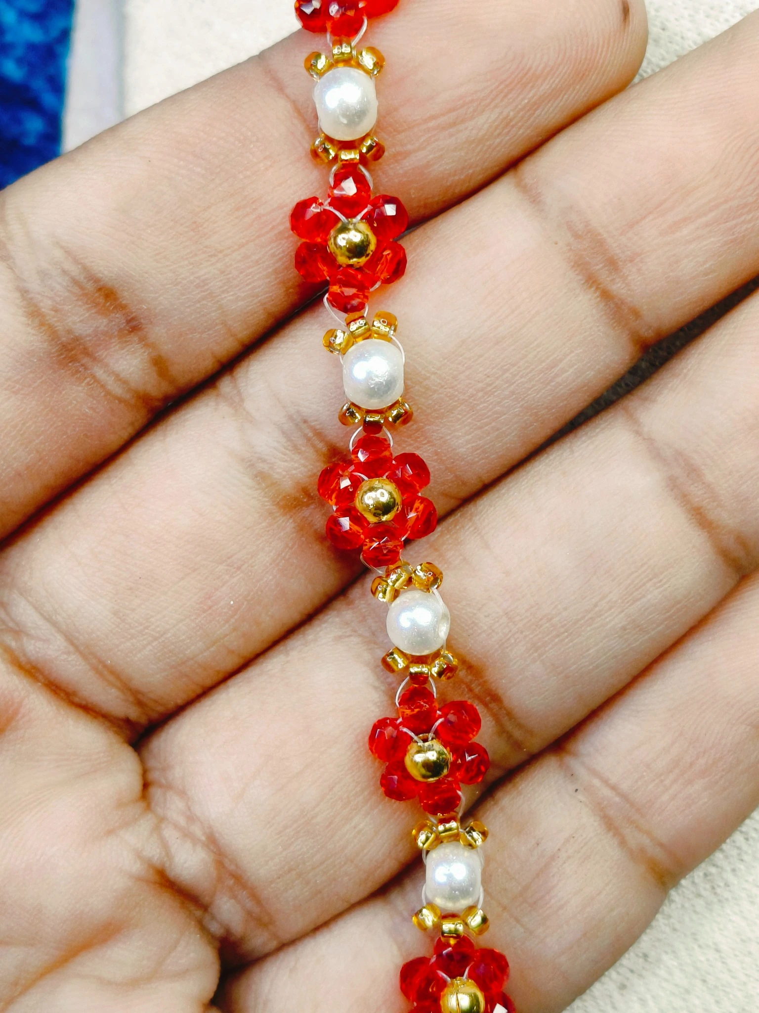 Handcrafted Scarlet Blossom Pearl Choker Necklace – Floral Crystal Bead Necklace