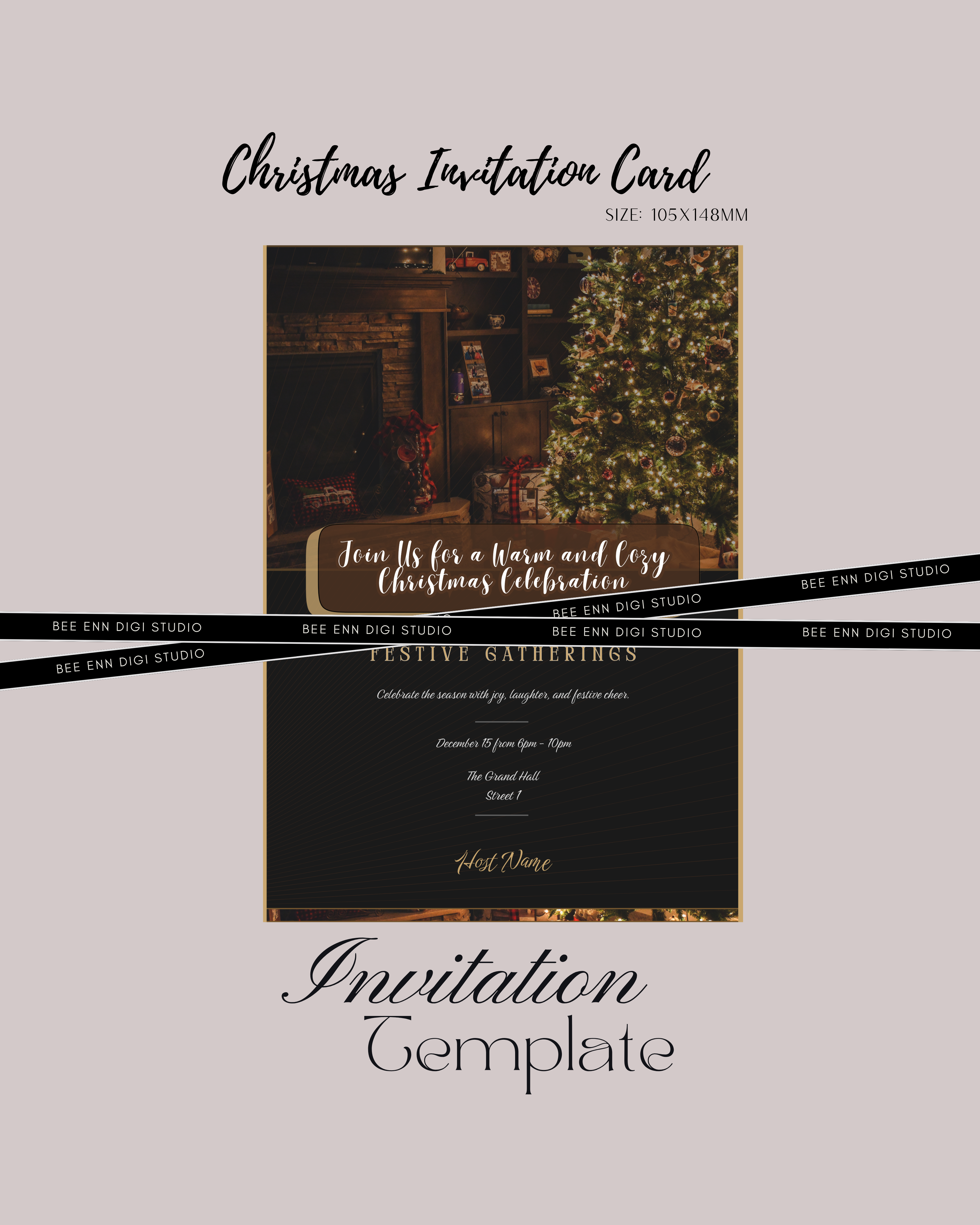 DIY Christmas Invitation Template Design 1 | Dark colour