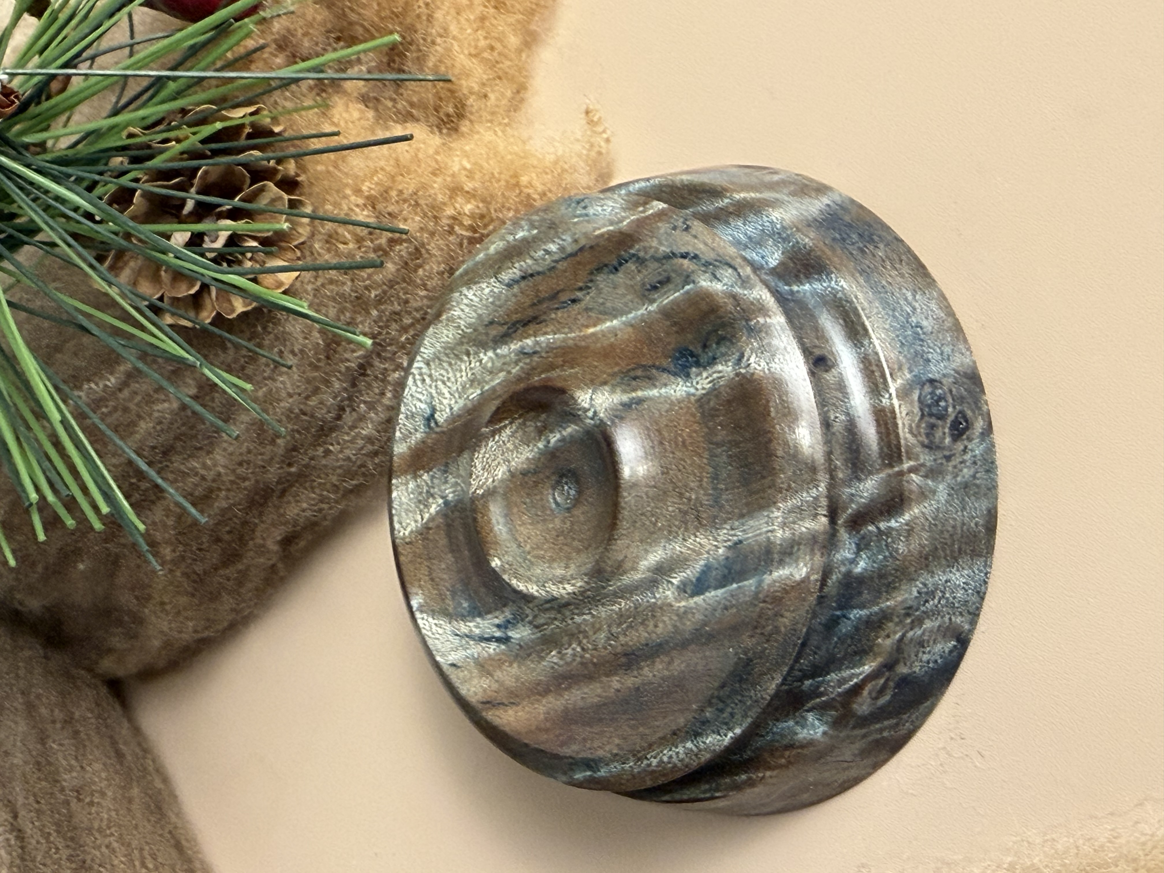 Support Spindle Bowl - Stabilized Blue Curly Maple