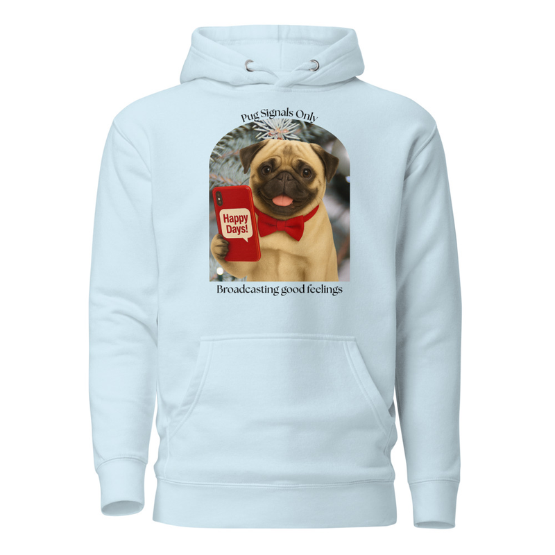 Unisex Hoodie White Pug & Mobile