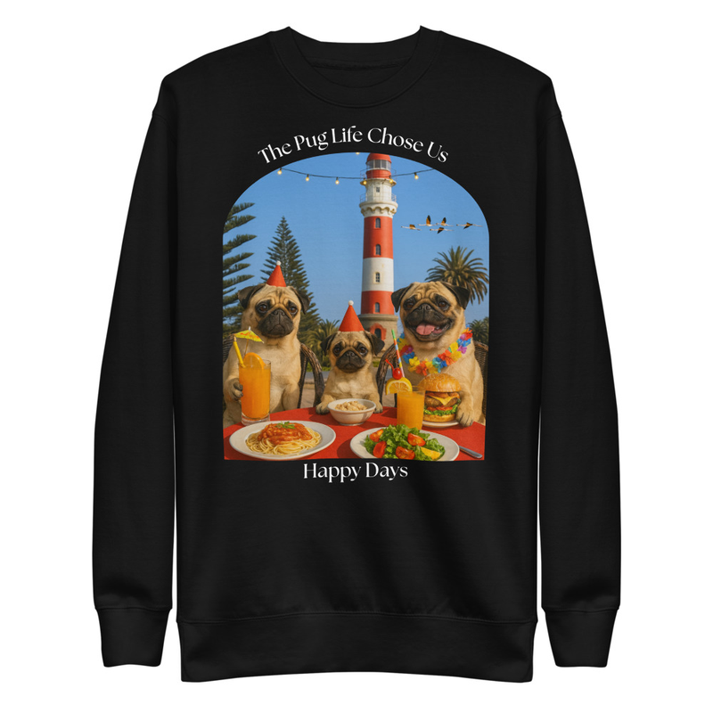 Unisex Sweatshirt Black Pugs at the Lighthouse
