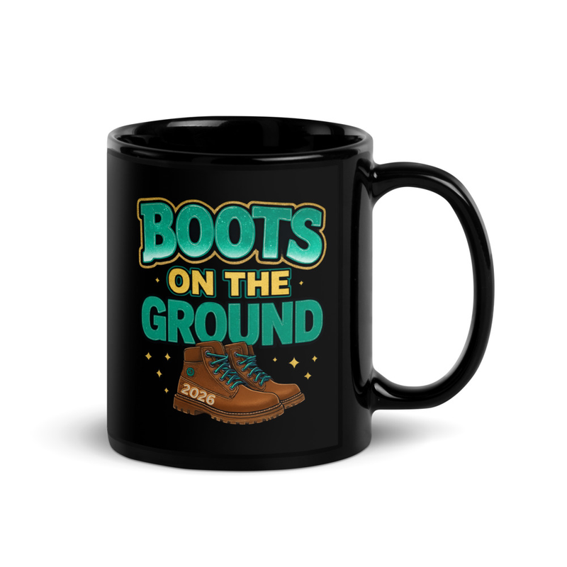 Black Glossy Mug Boots on the Ground
