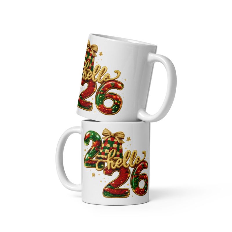 White glossy mug Hello 2026