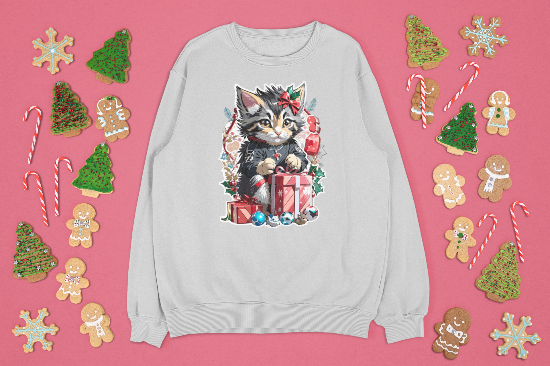 Kalėdinis megztinis su katinu