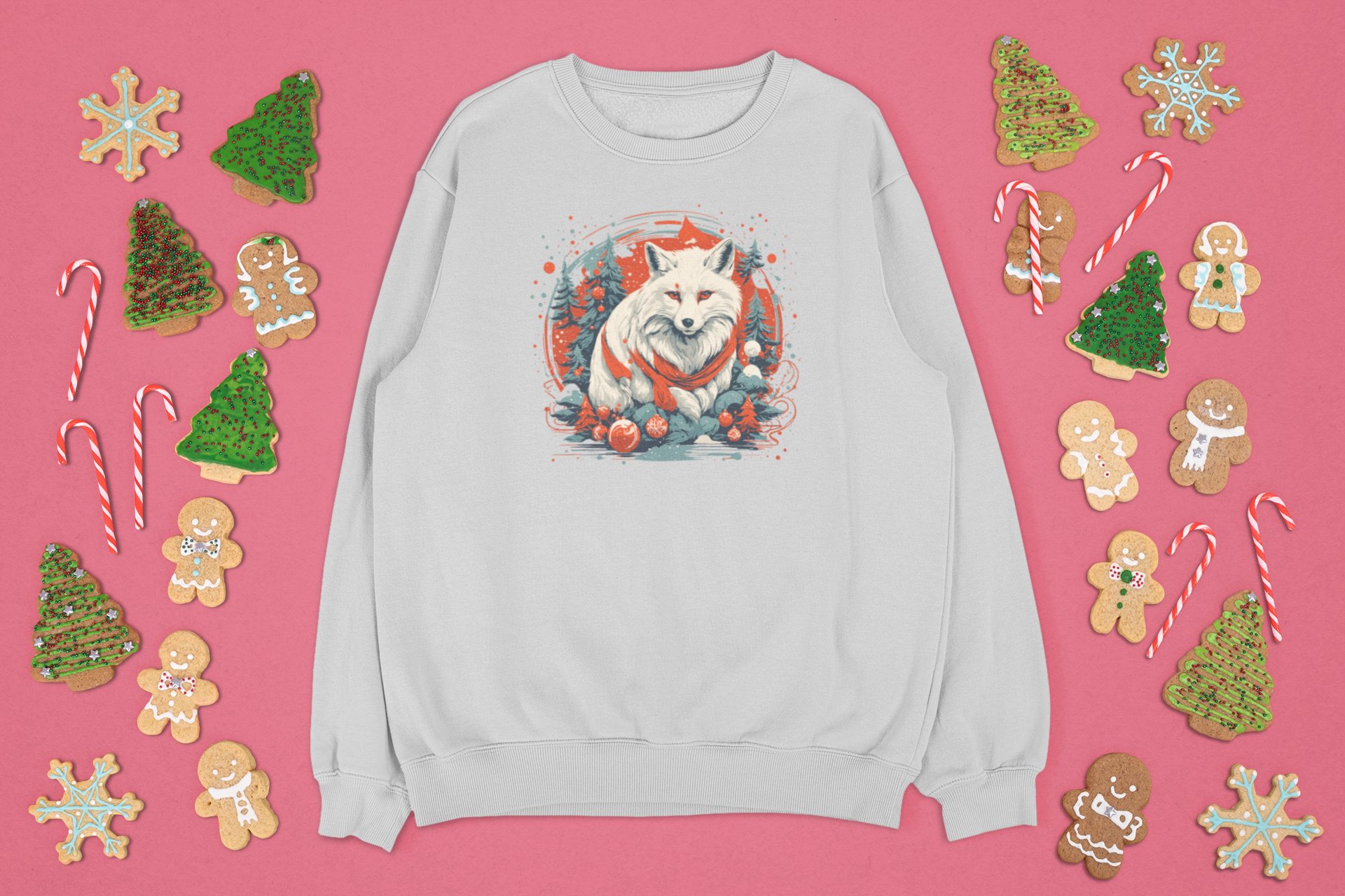 Baltas kalėdinis džemperis su katinu