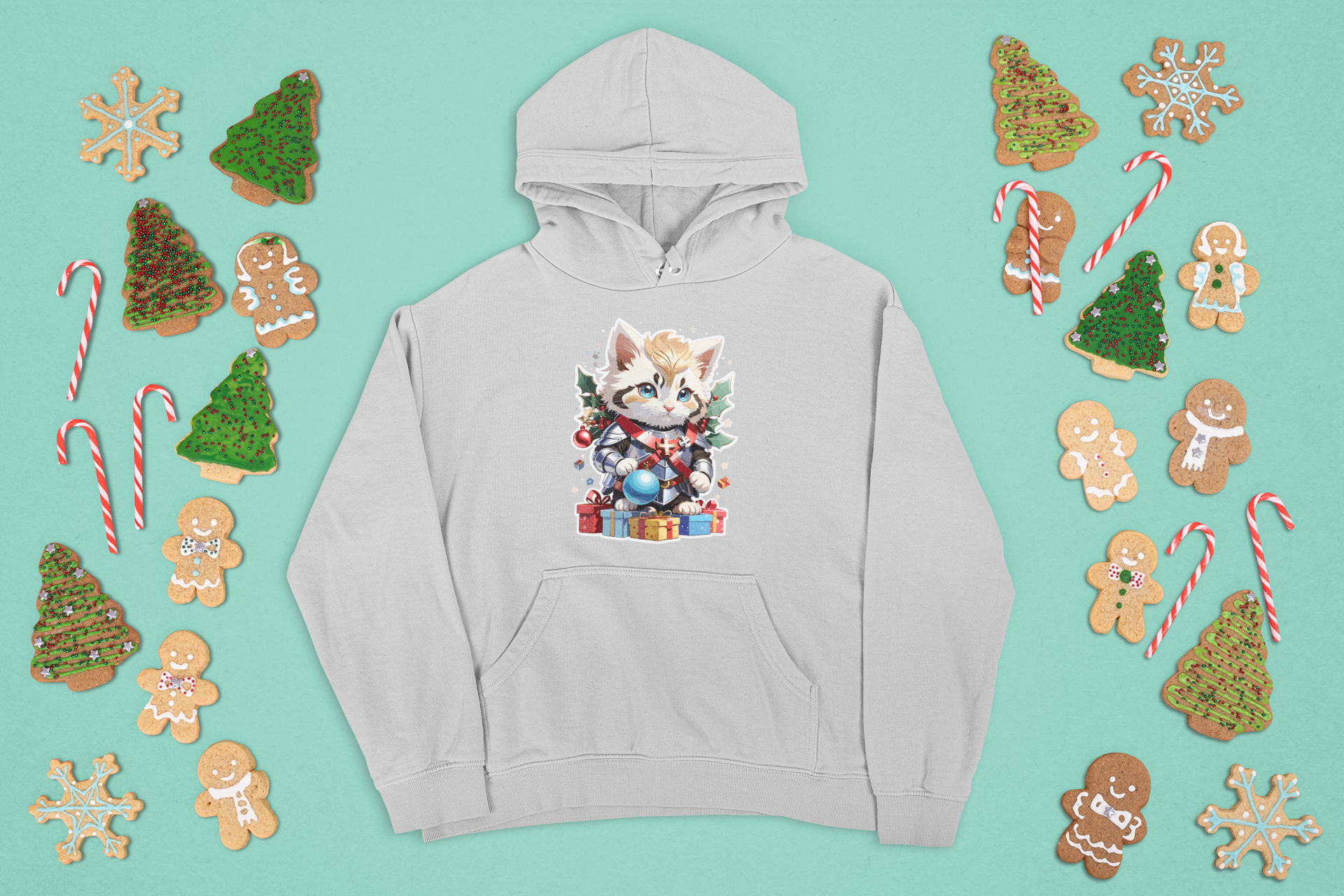 Kalėdinis džemperis su katino piešiniu