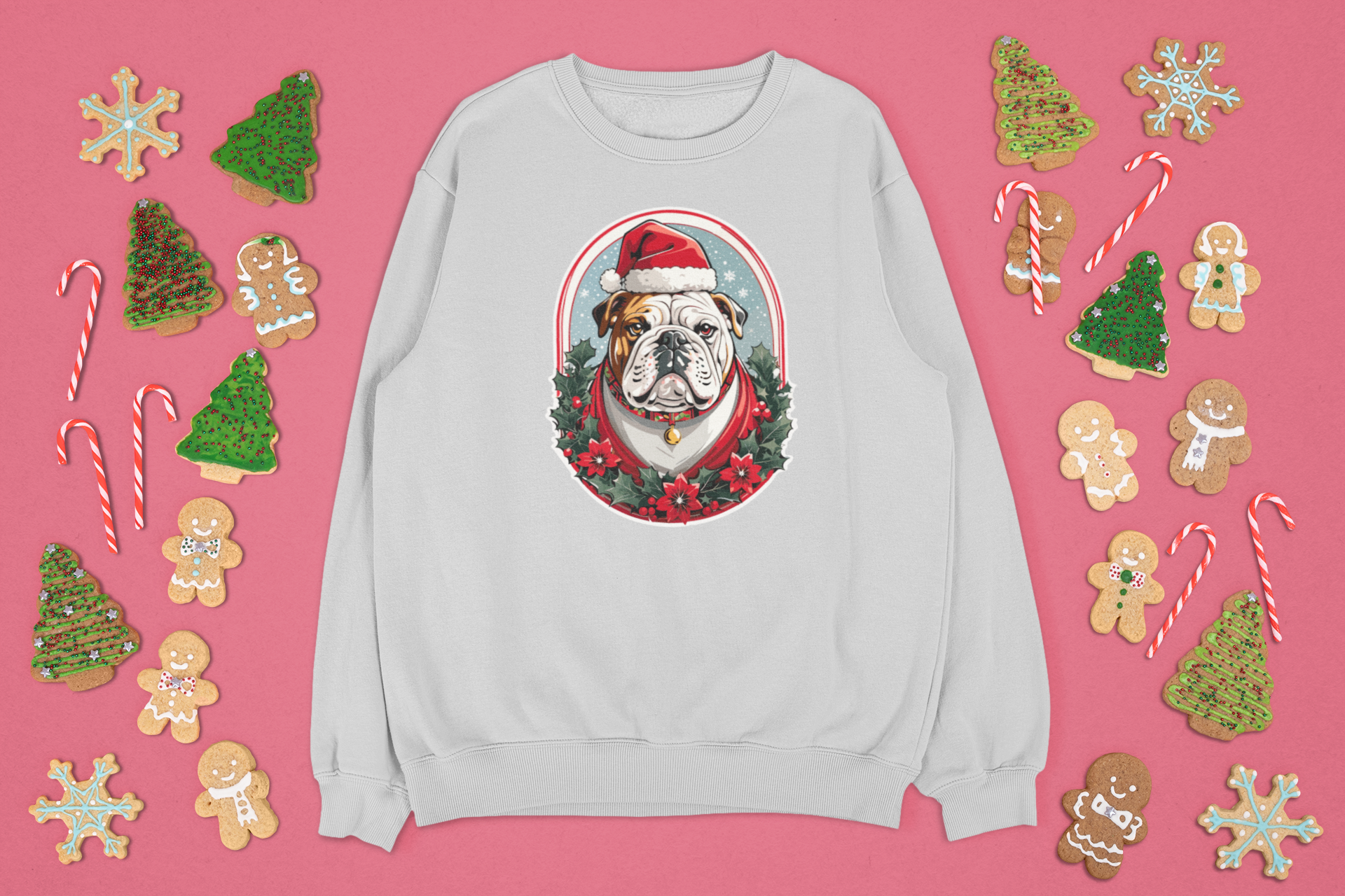 Kalėdinis džemperis su buldogu