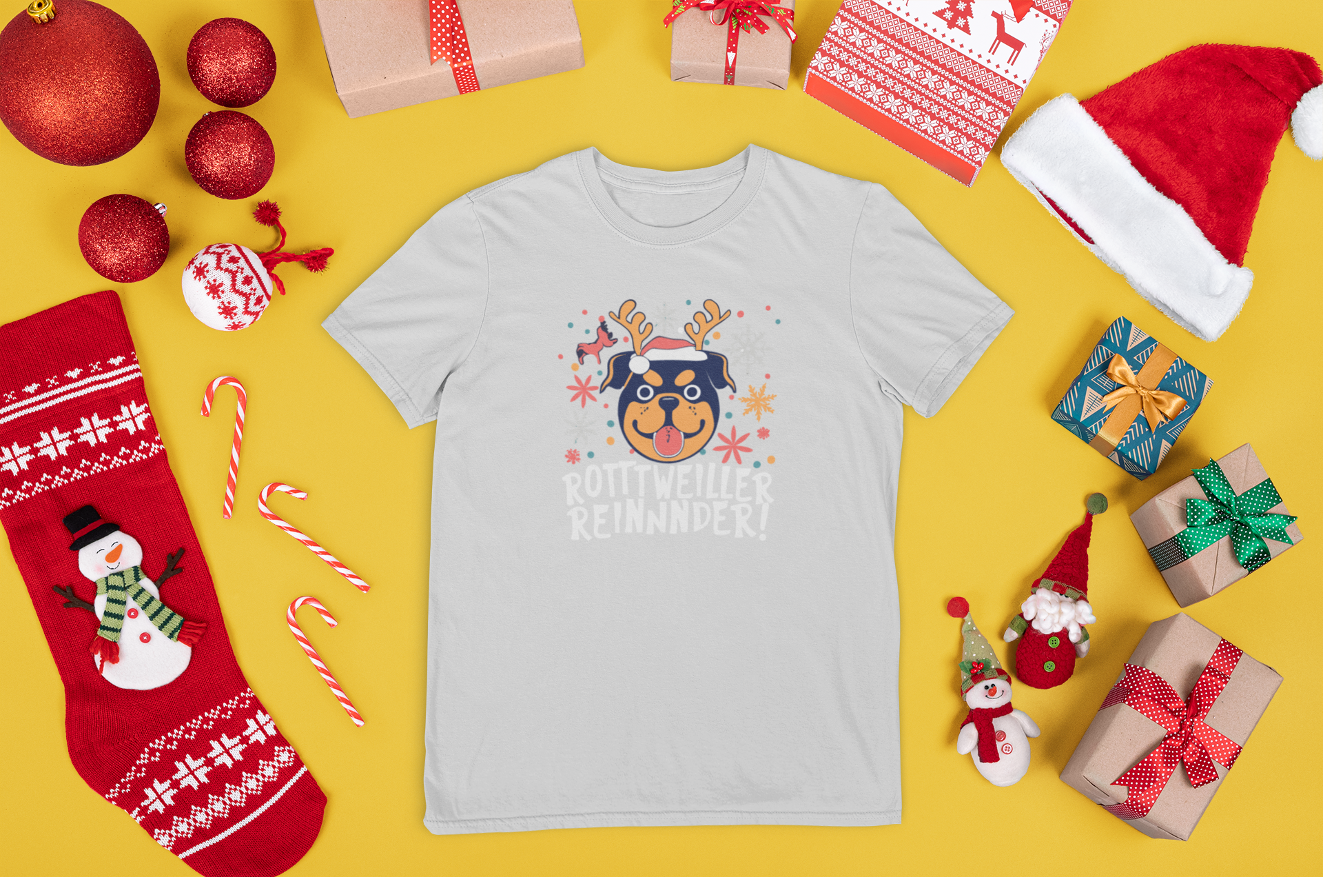 Kalėdiniai marškinėliai su rottweilerio elniu