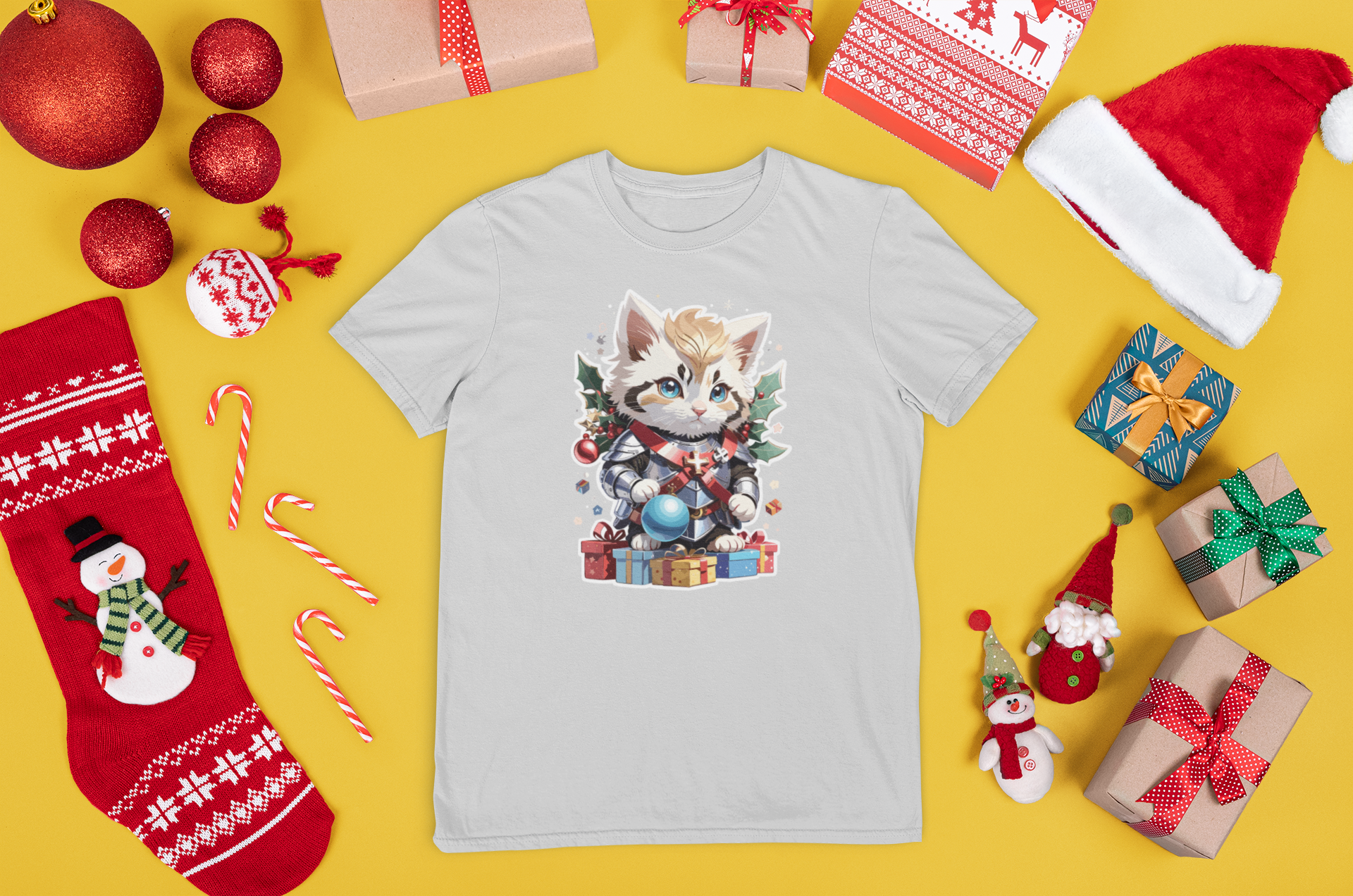 Kalėdiniai marškinėliai su katinu