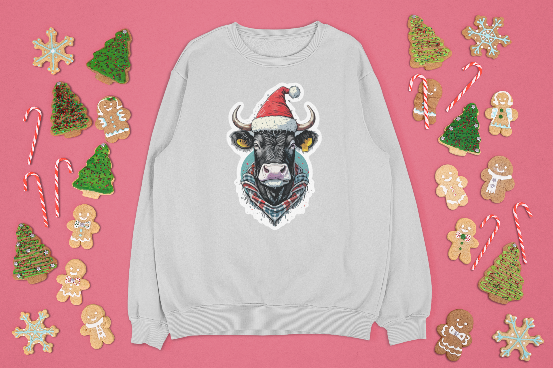 Kalėdinis džemperis su karvės piešiniu