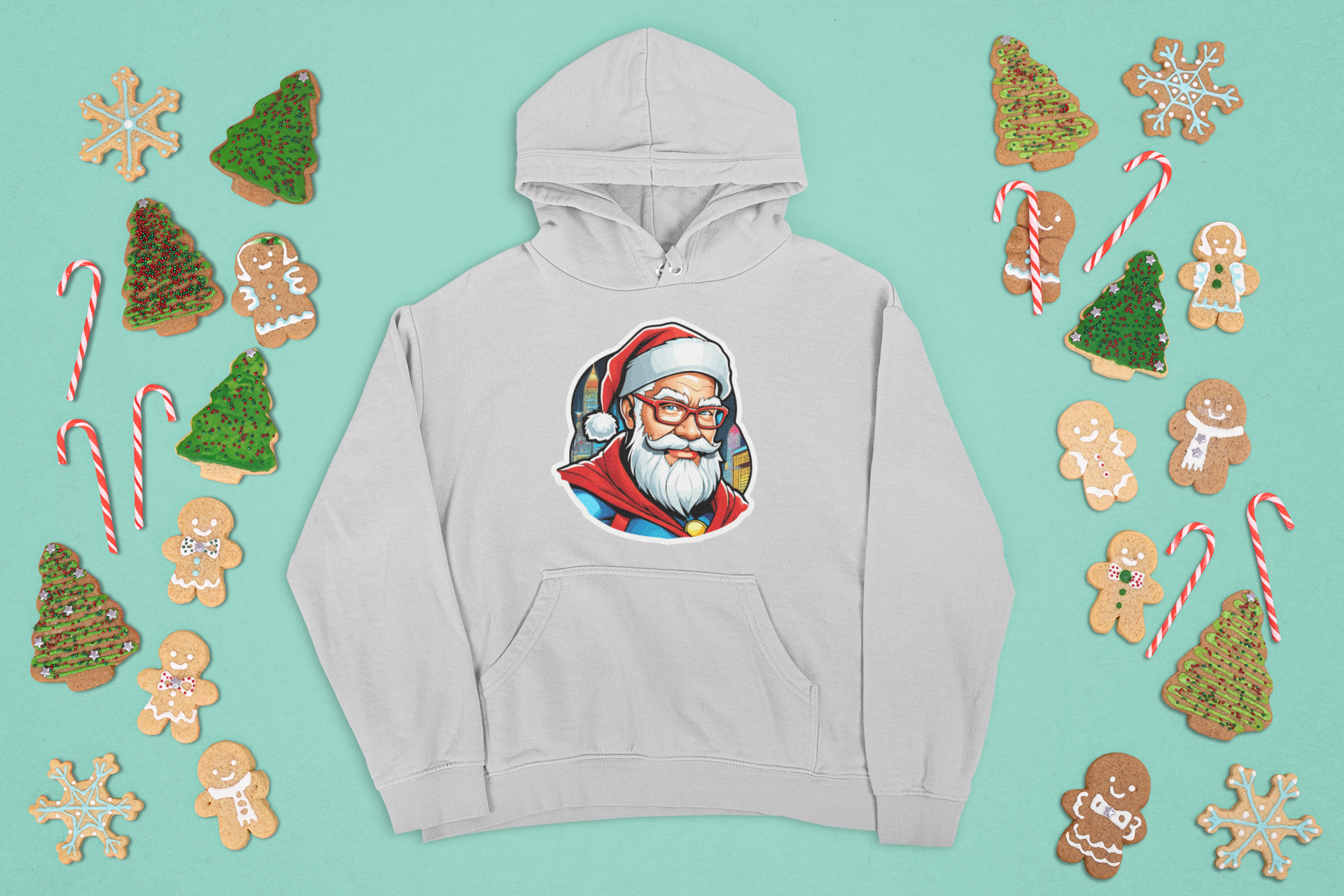 Balta džemperis su gobtuvu