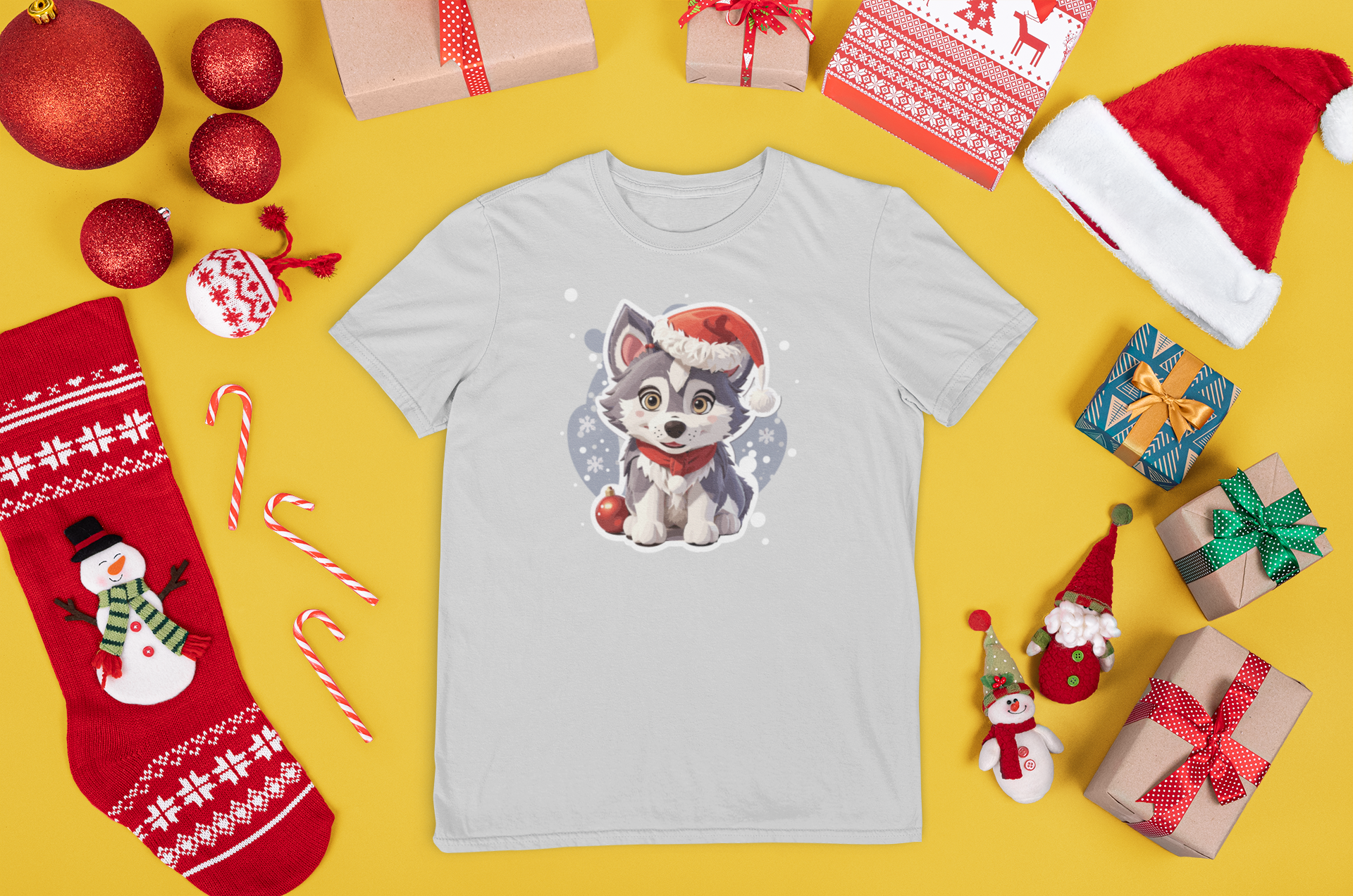 Kalėdiniai marškinėliai su šuniuko piešiniu