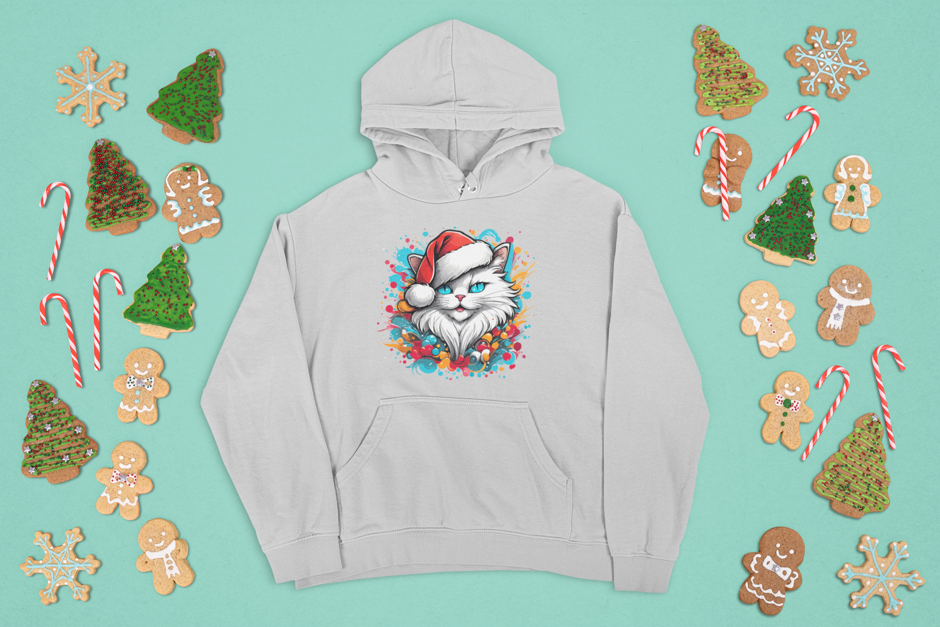 Kalėdinis džemperis su katės paveikslu