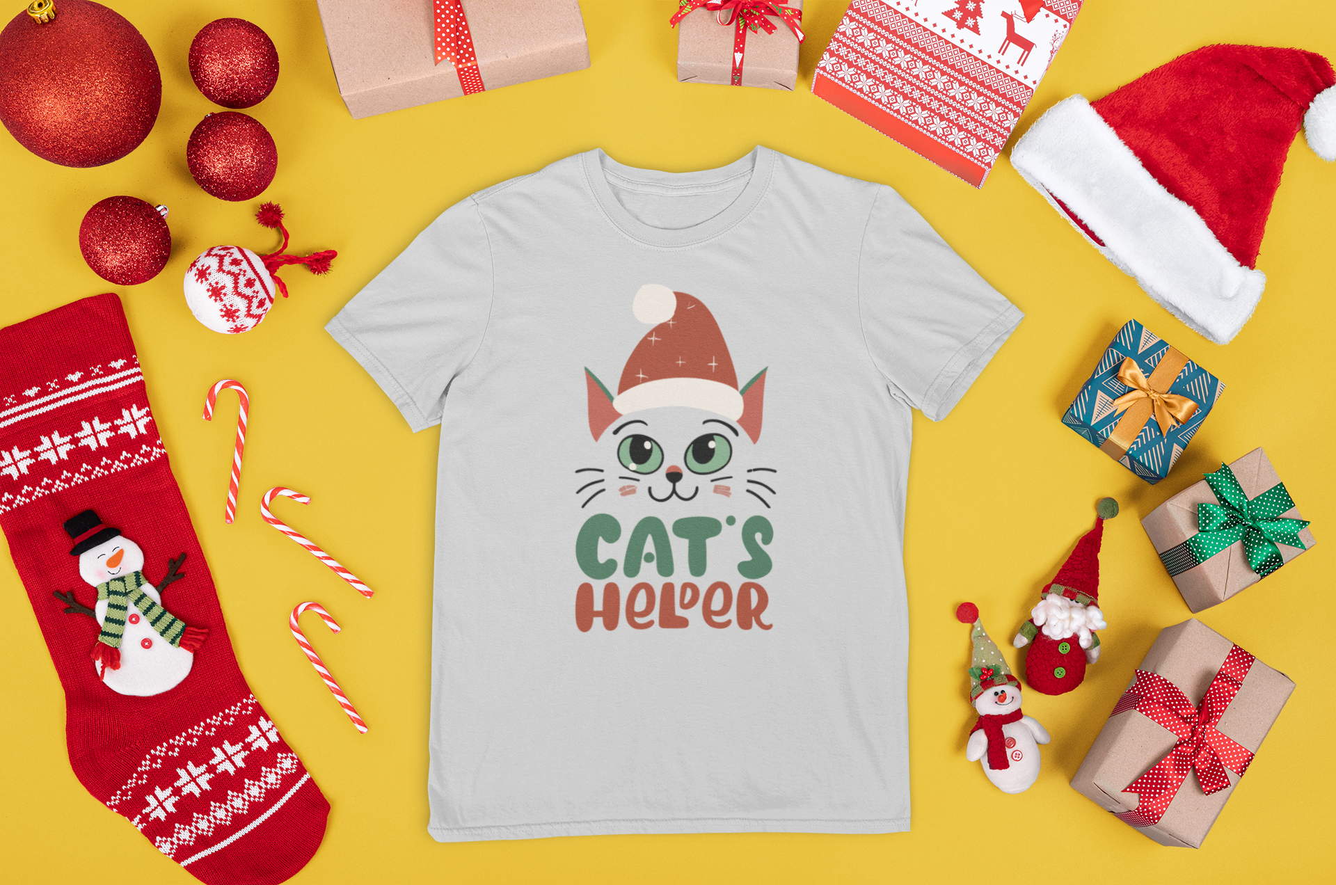 Marškinėliai su katino pagalbininko dizainu