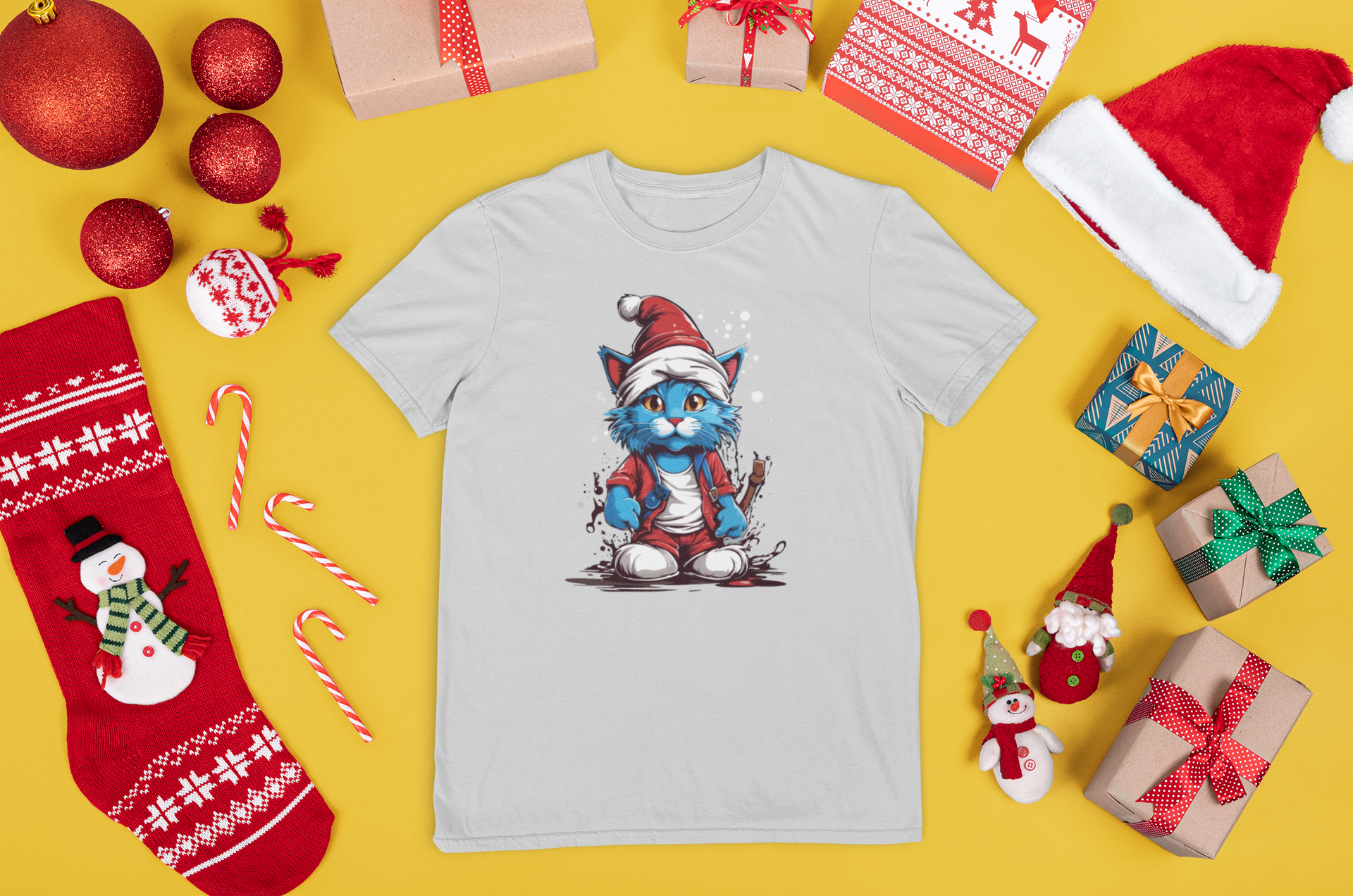 Kalėdiniai marškinėliai su katinu
