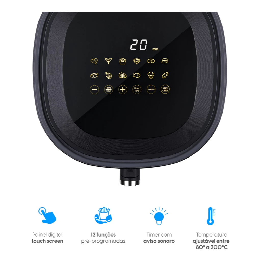 Fritadeira Elétrica Visio Fry Elgin 5L 1700w Air Fryer Digital Cinza