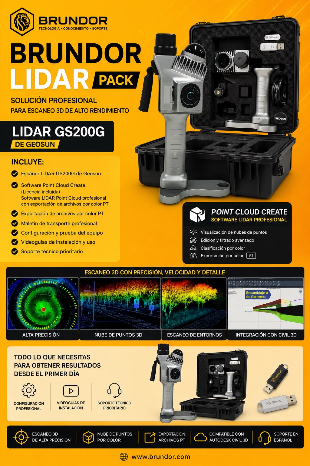 PACK BRUNDOR LiDAR, Solución profesional para escaneo 3D de alta precisión