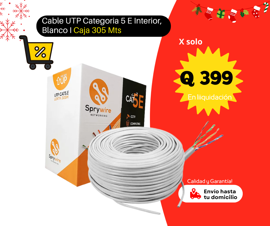 Cable UTP Categoria 5 E Interior, Caja 305Mts, Blanco,