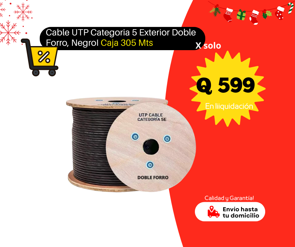 Cable Utp Categoria 5 Exterior Gel, Caja 305Mts, Negro