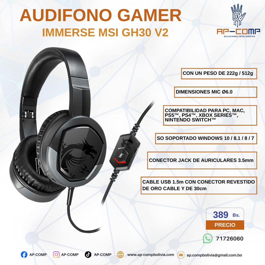 Audífono Gamer MSI GH30 V2