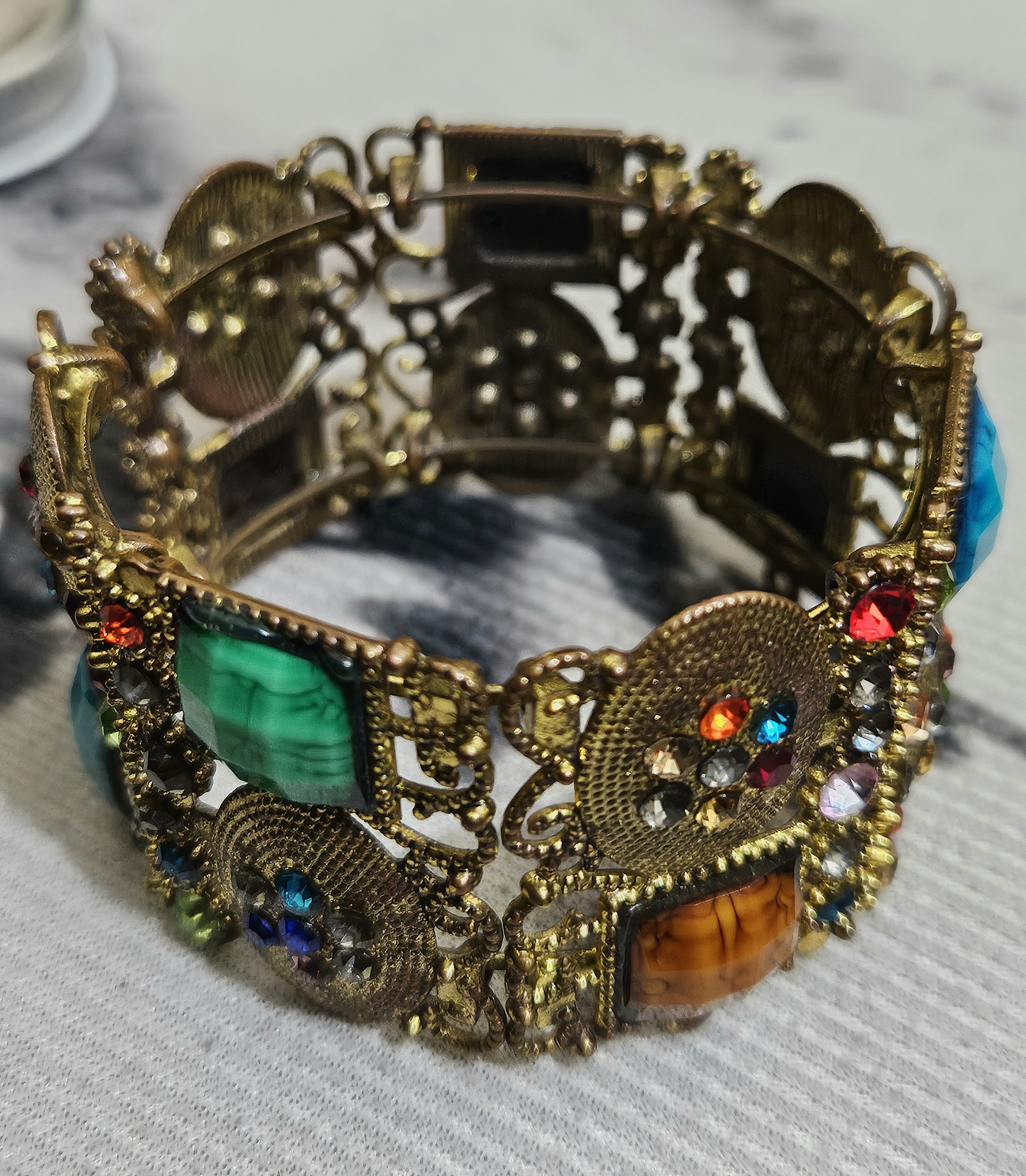 Boho Royale – Multicolor Gemstone Filigree Bracelet