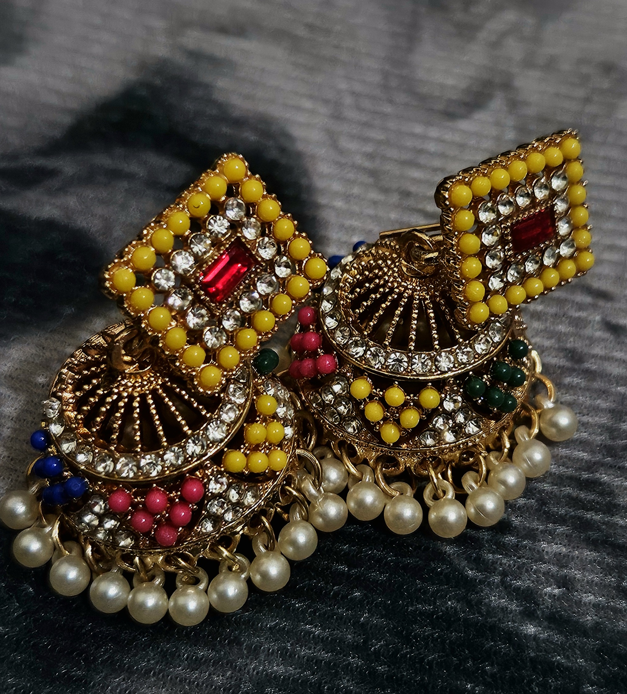 Multicolor Beaded & Pearl Drop Earrings