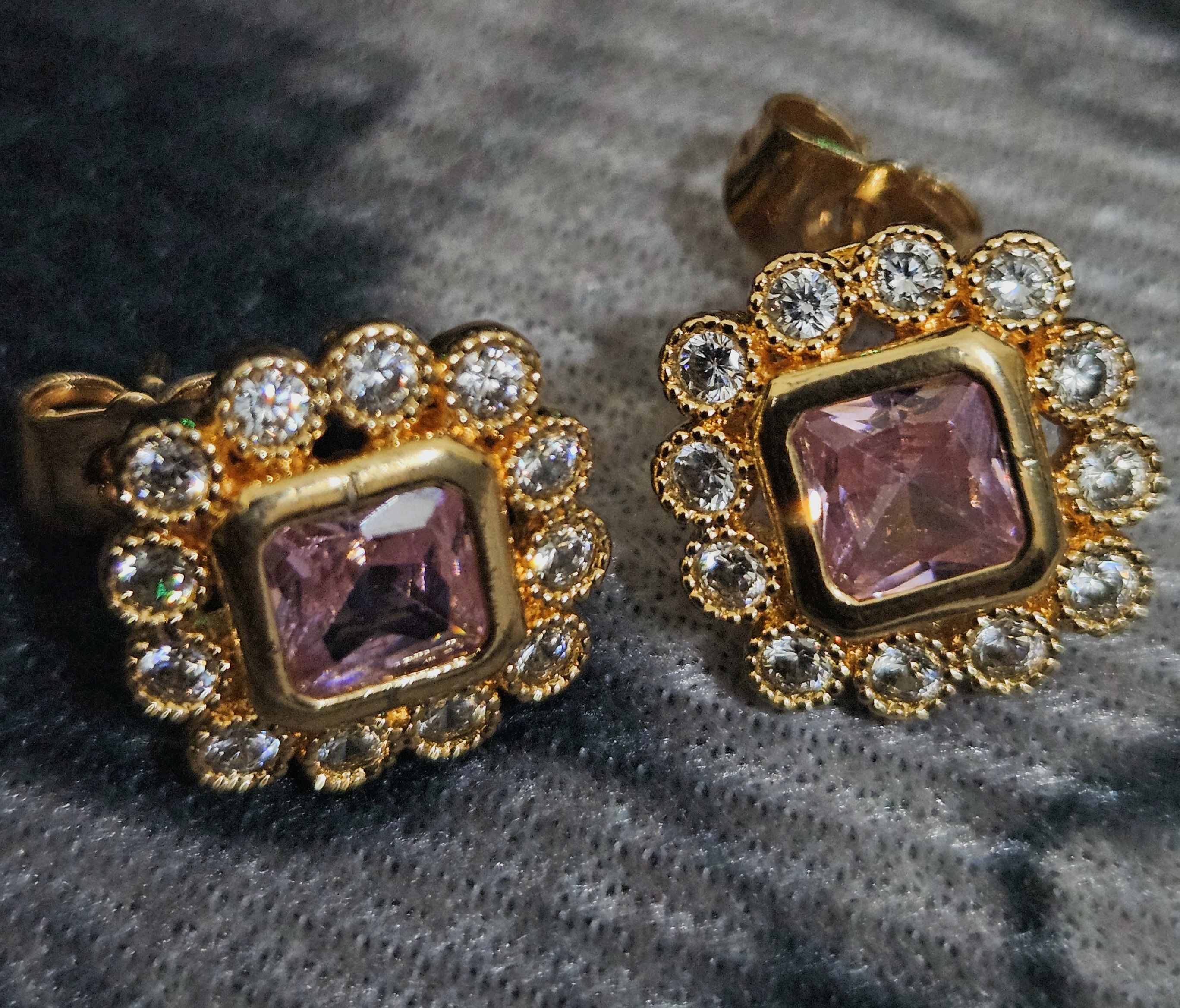 Blush Royale – Pink Square Gemstone Halo Studs