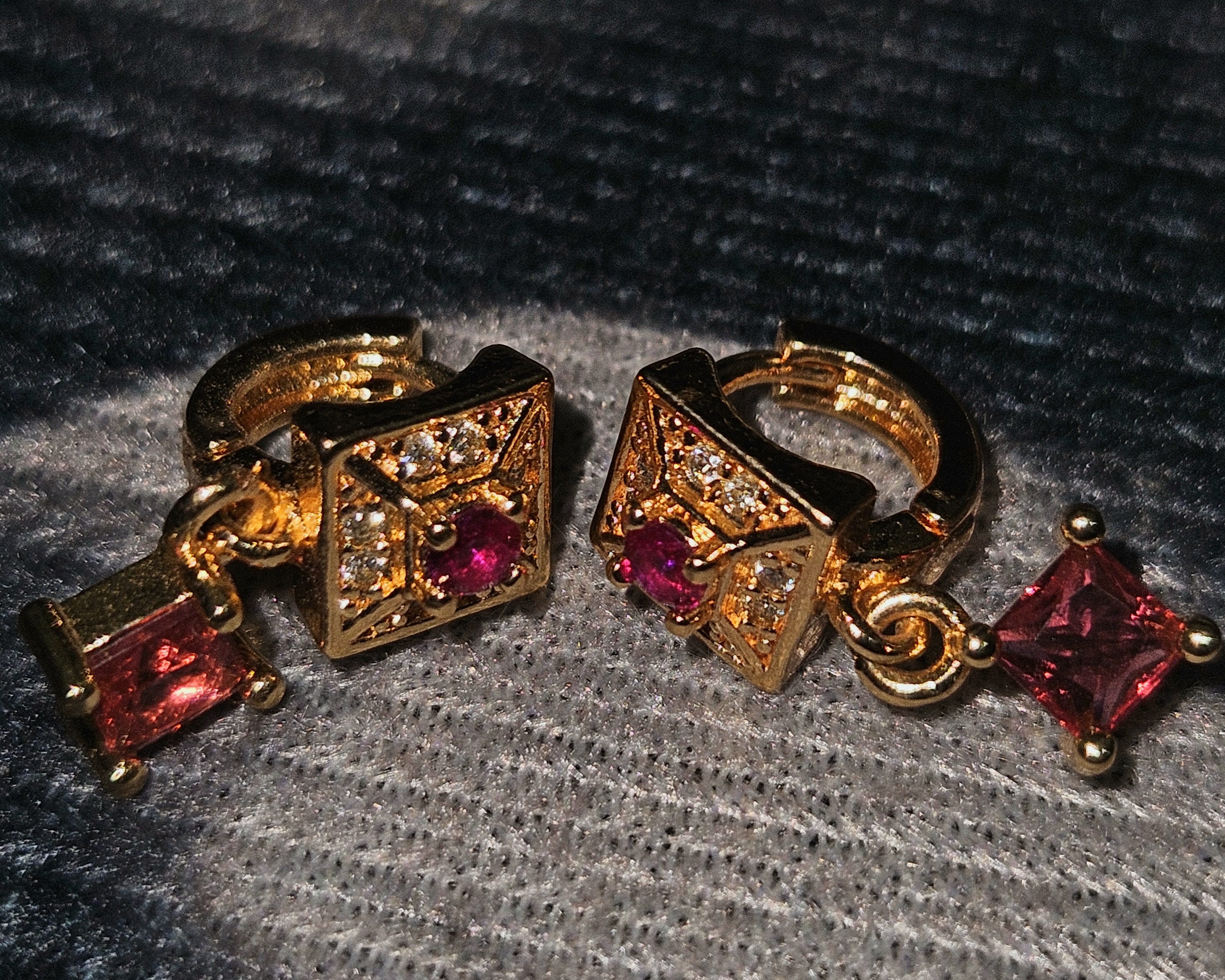 Rosé Drape – Pink Gemstone Charm Hoop Earrings