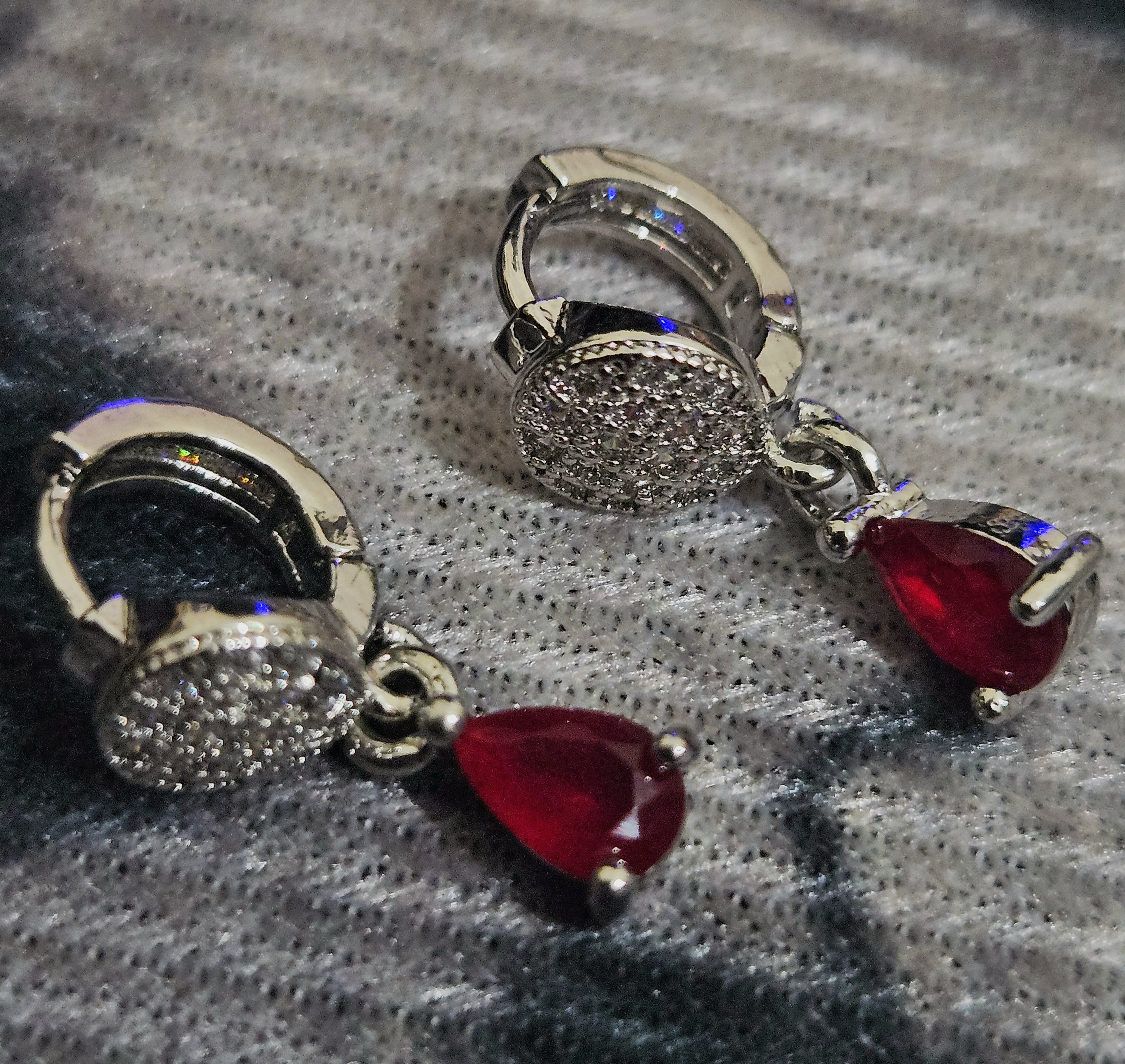 Crimson Grace – Red Teardrop Gemstone Hoop Earrings