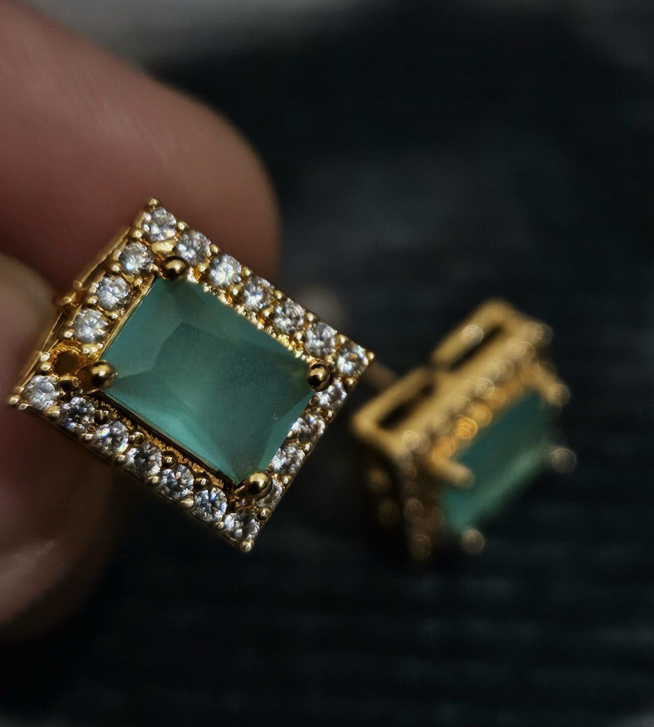 Emerald Halo – Green Gemstone Stud Earrings