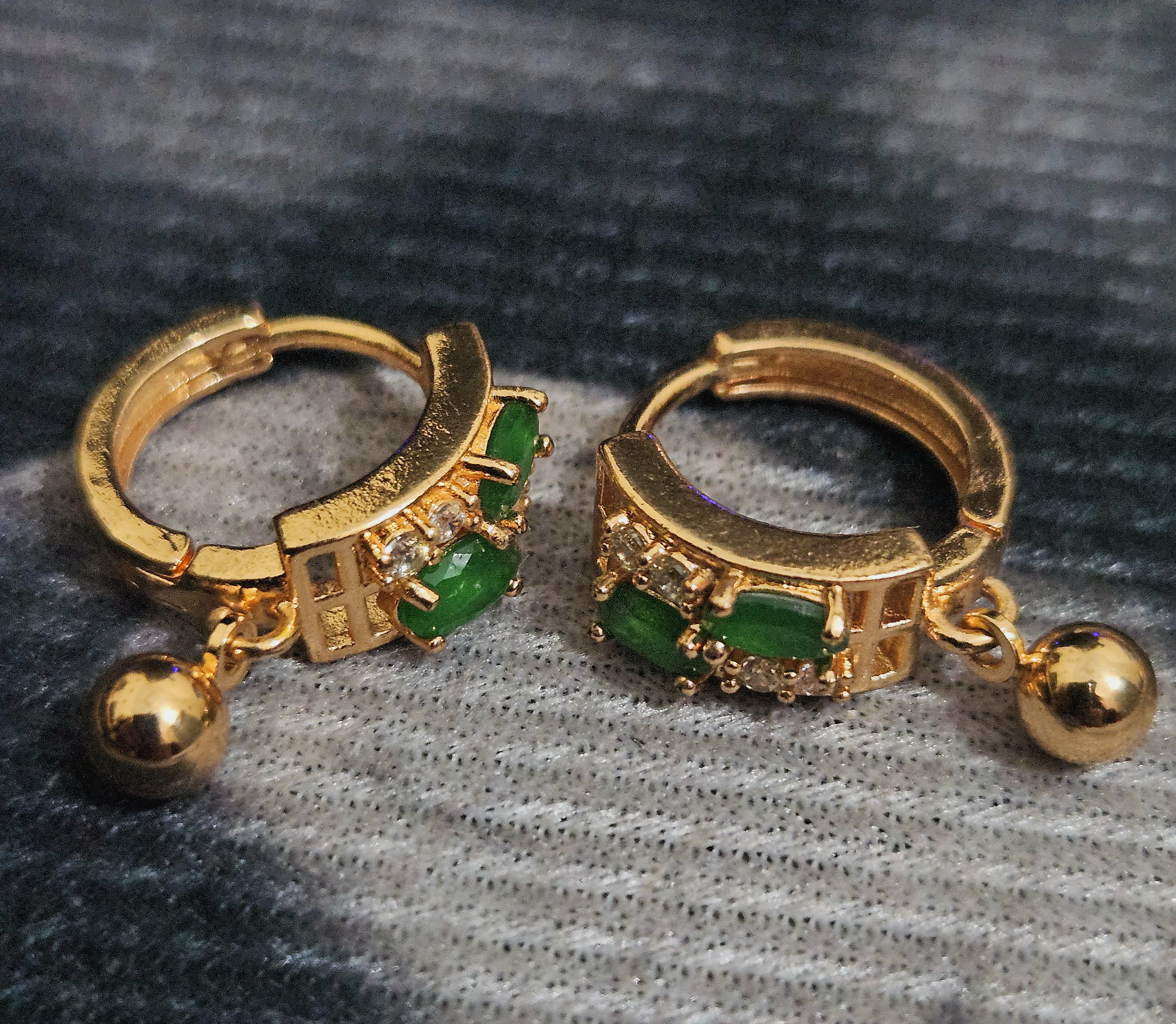 Emerald Charm – Gold Hoop Earrings with Gemstone Accents