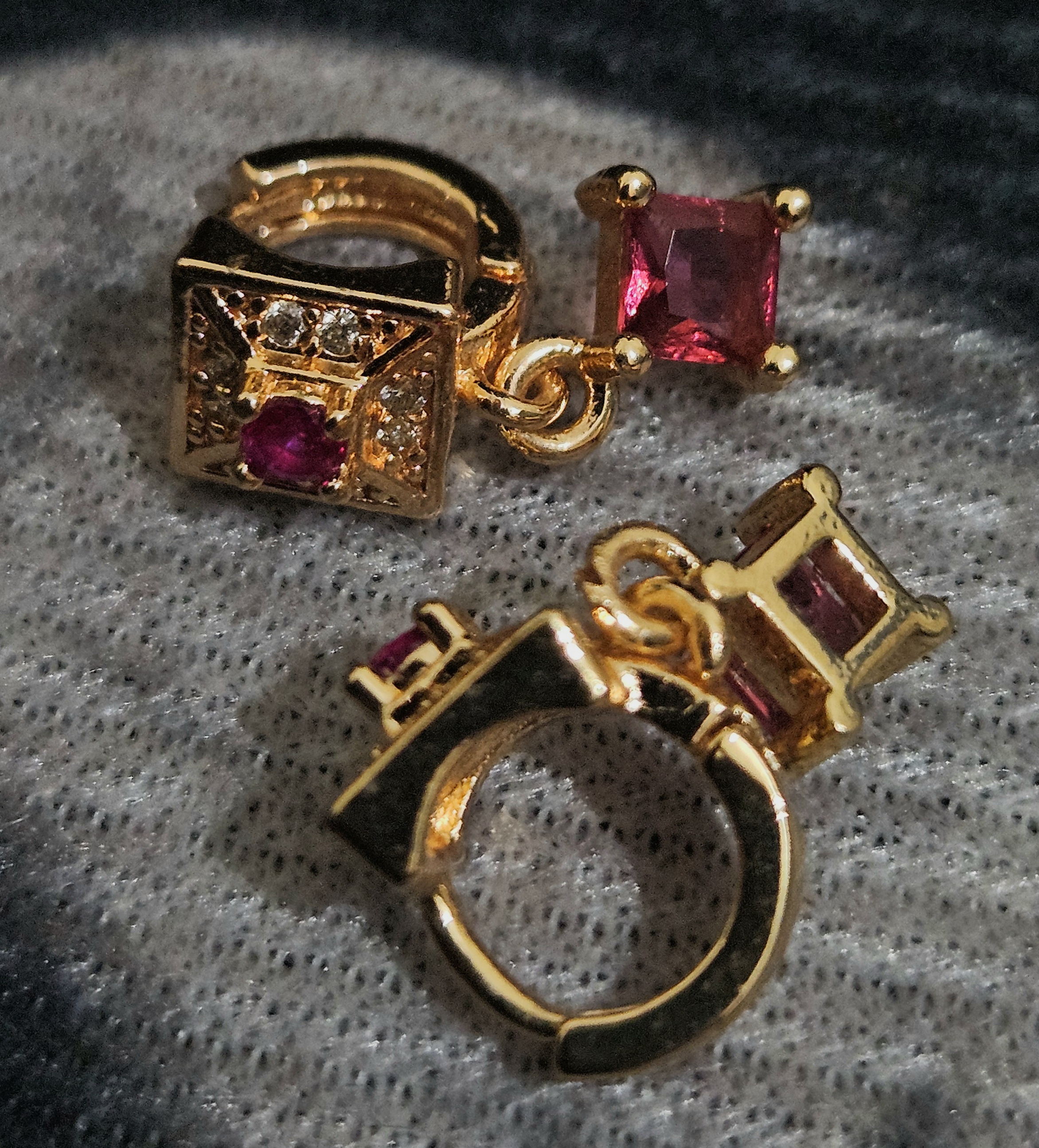 Rosé Drape – Pink Gemstone Charm Hoop Earrings