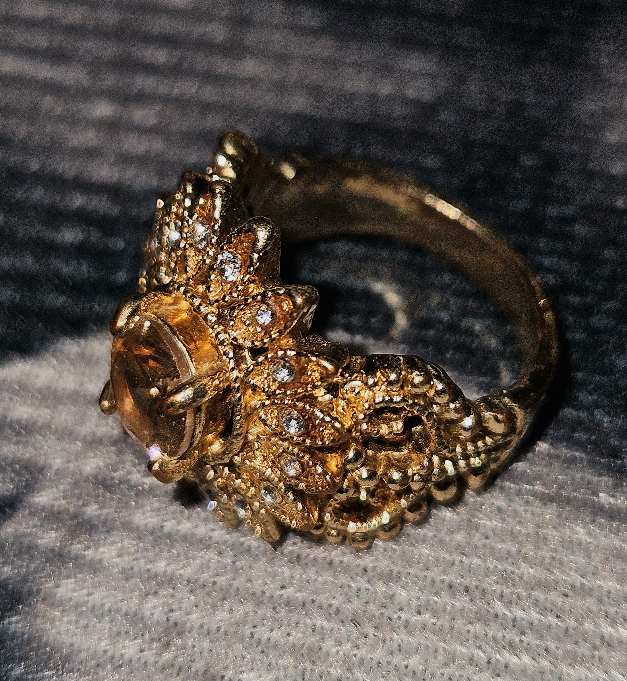 Sunlit Majesty – Champagne Gemstone Halo Ring