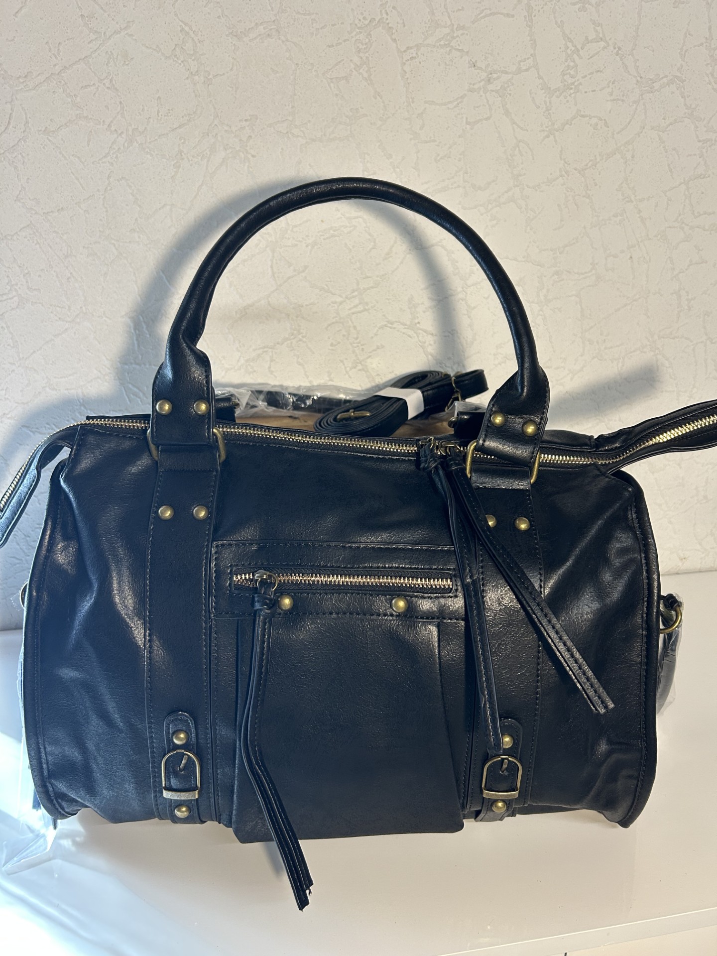 Sac à main XL en simili-cuir noir