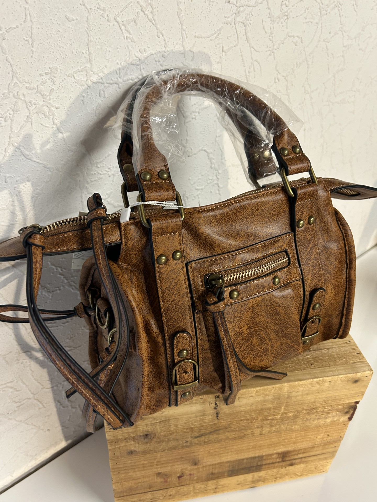 Sac à main en simili-cuir marron