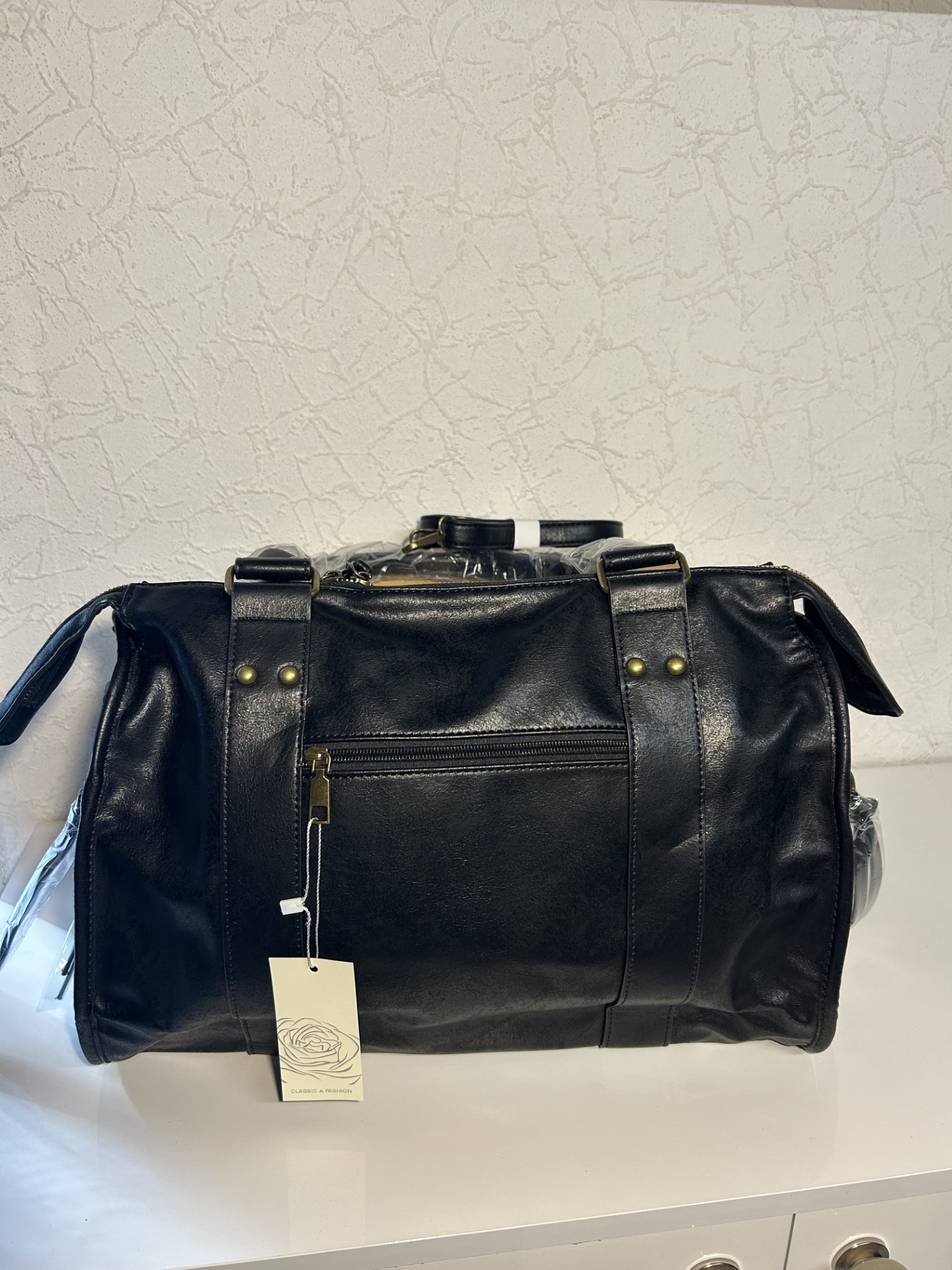 Sac à main XL en simili-cuir noir