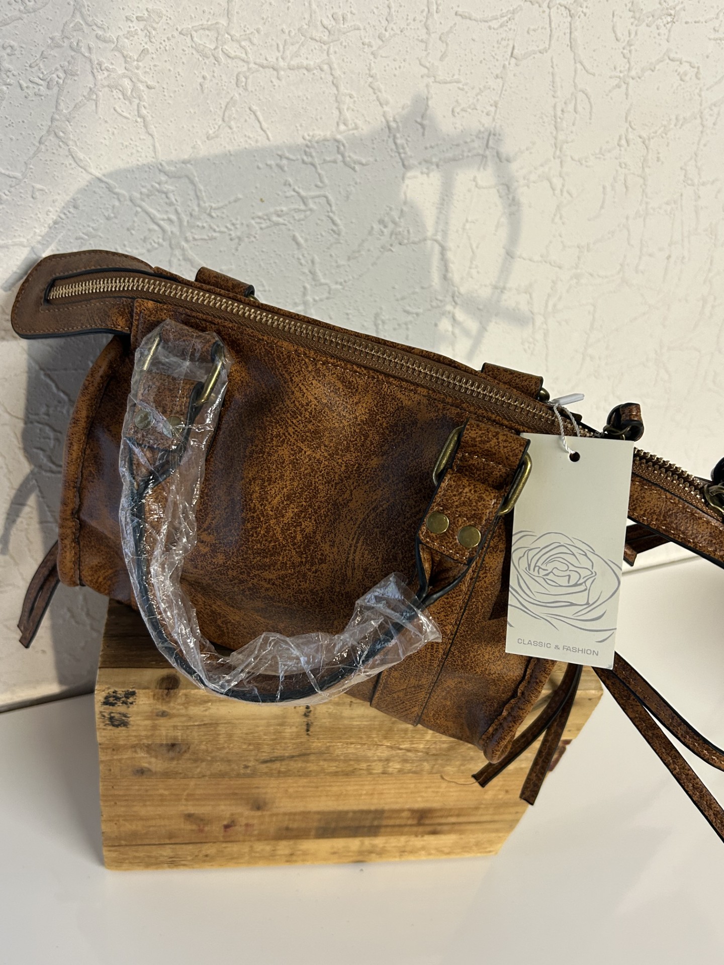 Sac à main en simili-cuir marron