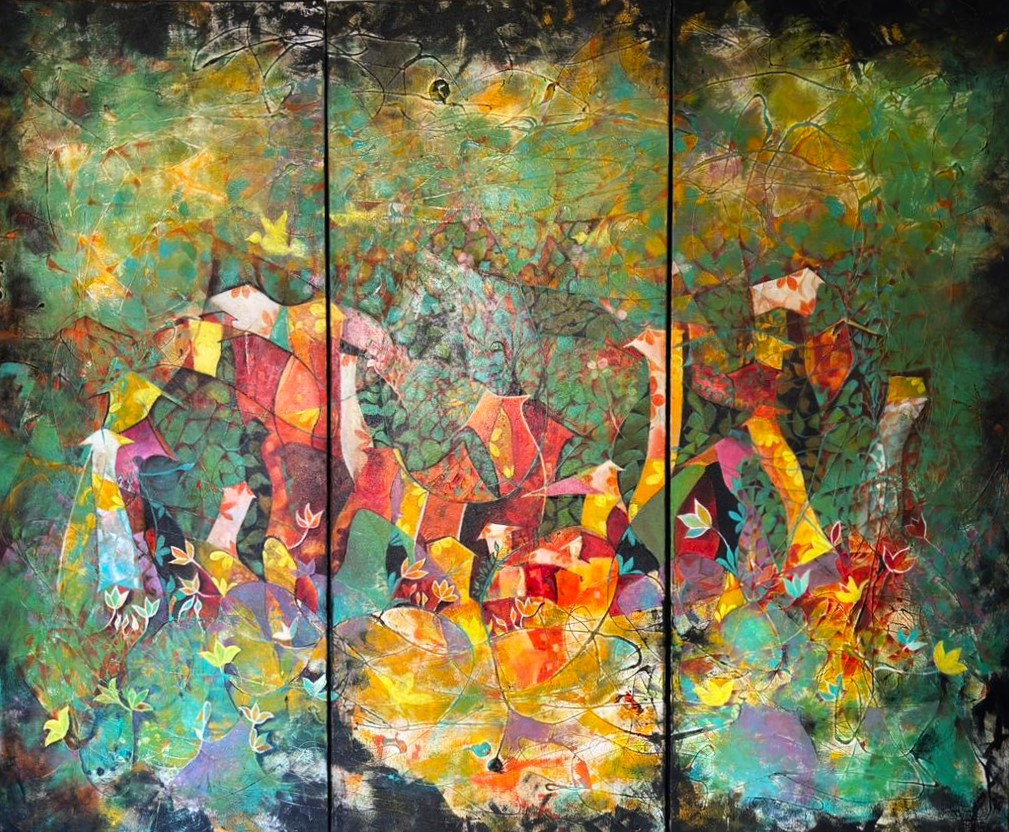 Roots & Roofs {Triptych Painting 60'"/70" }