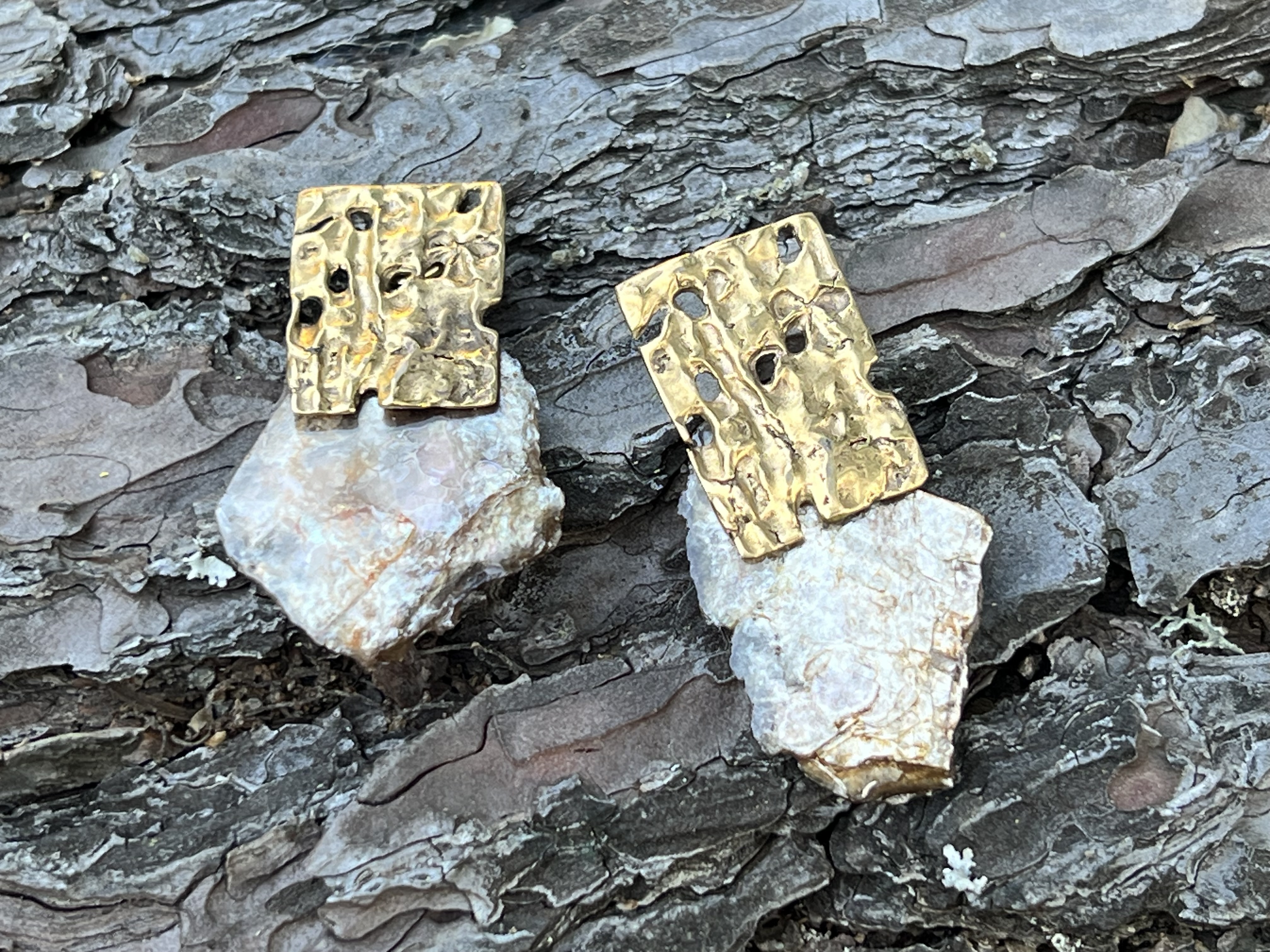 Handcrafted Brass and Stone Earrings