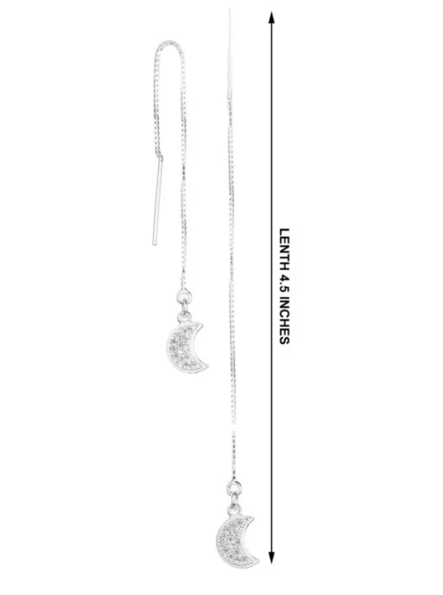 Silver Crescent Moon Drop Earrings