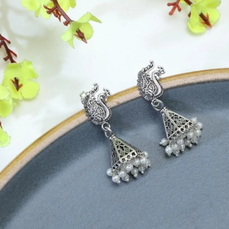 Silver Oxidized Jhumki
